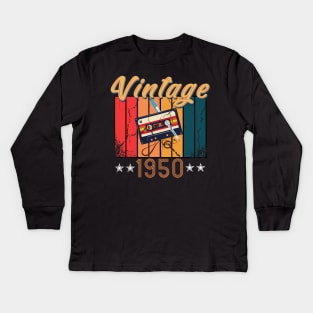 70th Birthday 70 Years Old 70th Vintage Retro cassette Mixtape Music Cassette 1950 Birthday Kids Long Sleeve T-Shirt